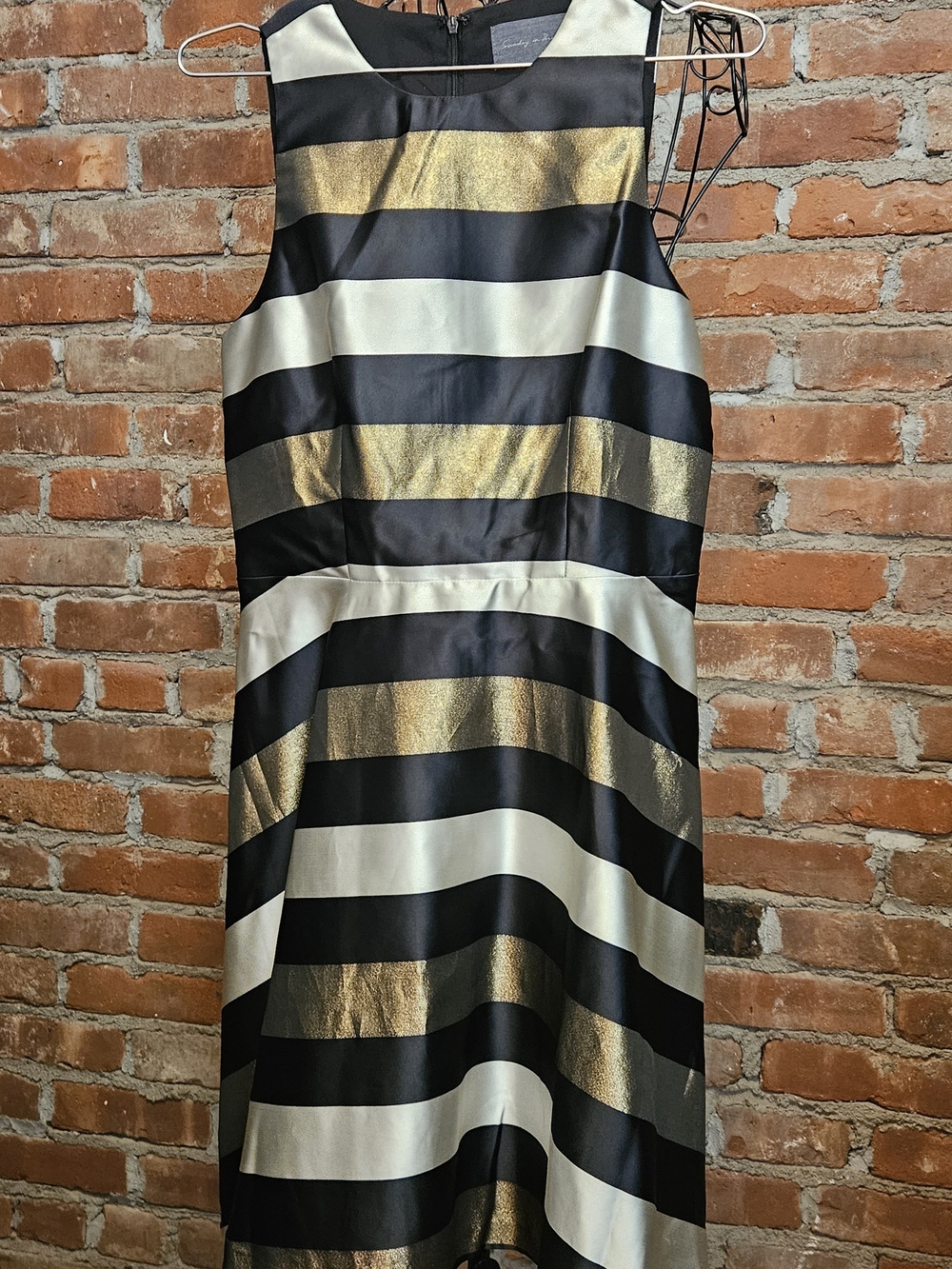 Anthropologie Sunday in Brooklyn Black, Gold & White Striped Midi Dress Lined